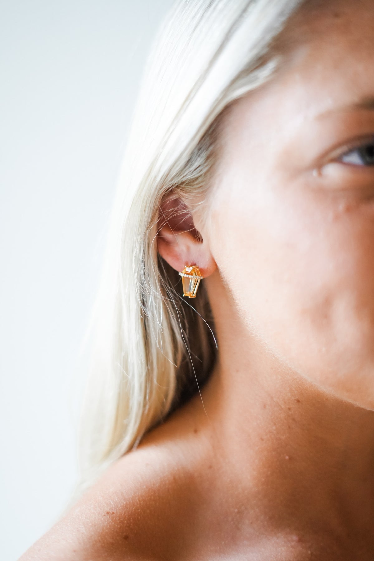 14k Gold &amp; Citrine Coffin Earrings