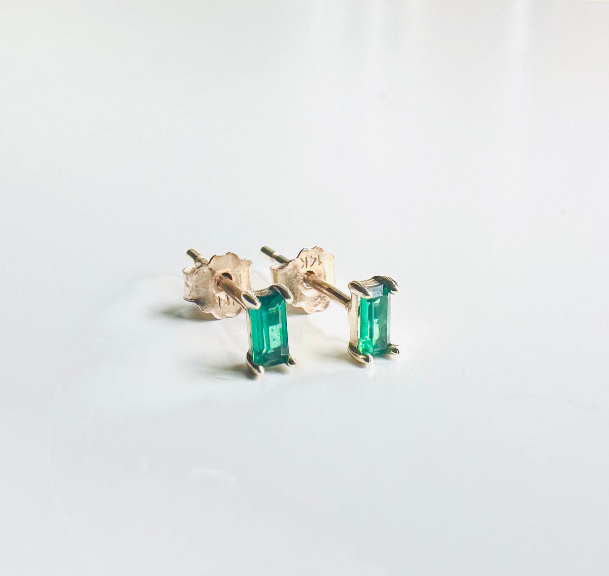 Baby Emerald Baguette Studs