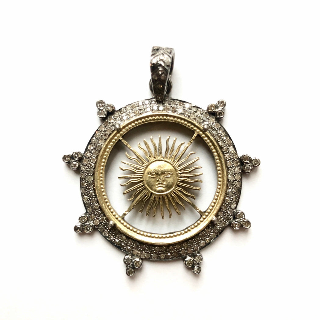 Hand Carved Argentinian Sunburst Coin Pendant
