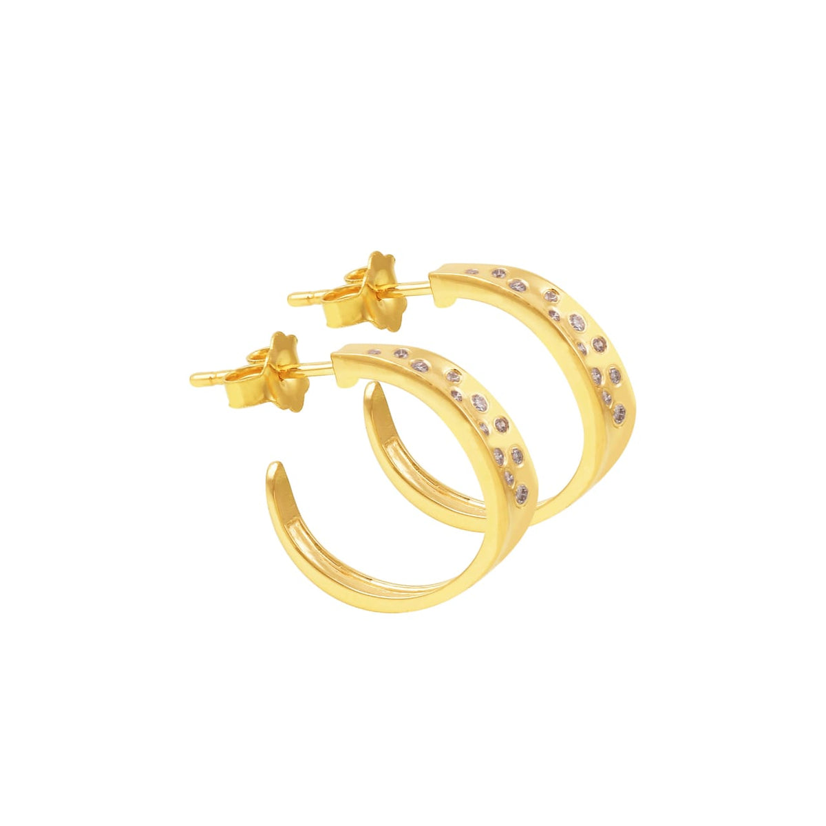 14k Gold Wavy Diamond Hoops