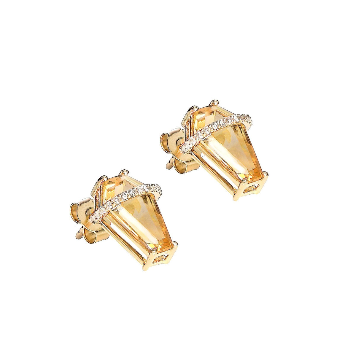 14k Gold &amp; Citrine Coffin Earrings