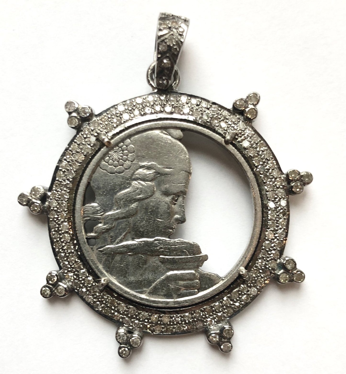 Hand Carved French Coin Pendant